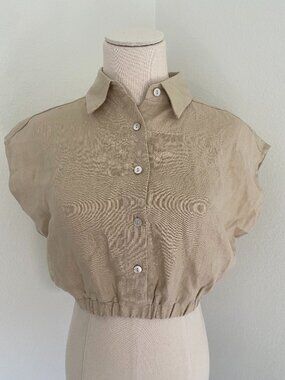 NWT Hevron Belen Linen Button-Front Crop Top - M
